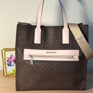 Michael Kors Brown Tote with Pink Trim and Gold Hardware